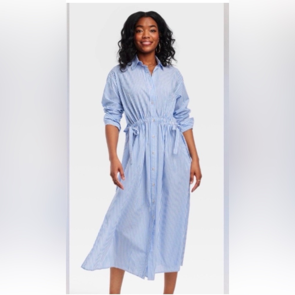 Universal Thread Light Blue Striped Cotton Dress